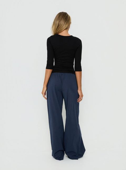 Browse Lunea Concealed Waistband Pants Navy womens-regular-pants featuring high-rise back view of model wearing Princess Polly