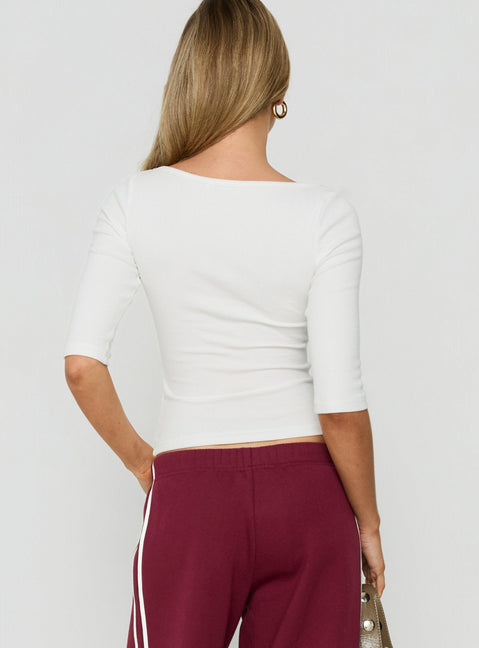 Baseline Rib V Neck 3/4 Sleeve Top White