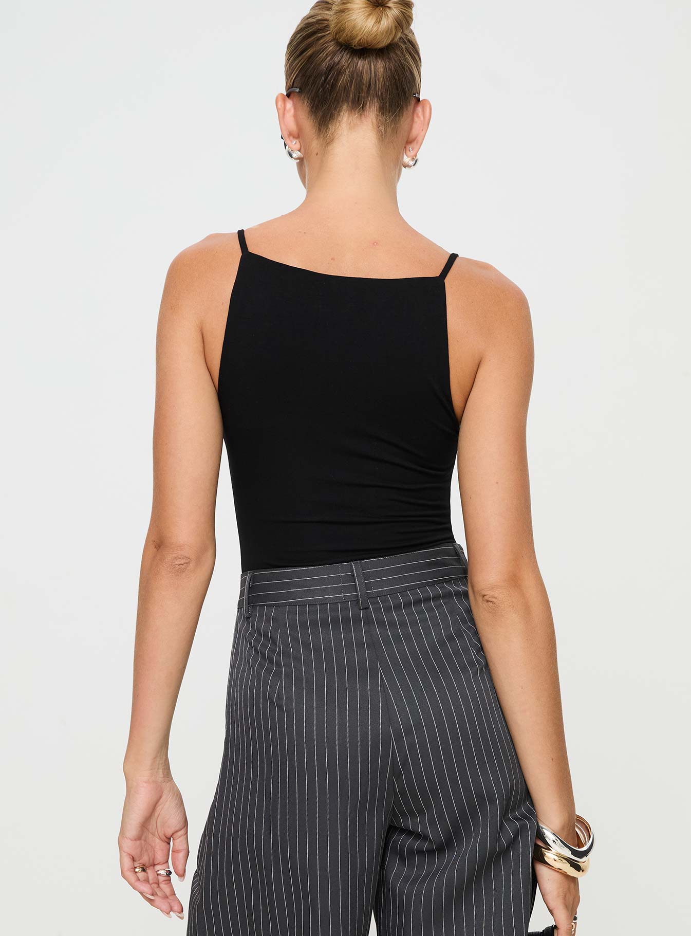 Black Bodysuit Deep v neckline, fixed shoulder straps, high cut leg, cheeky style bottom, press clip fastening