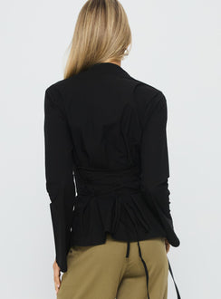 Eryx Tie Back Button Up Top Black