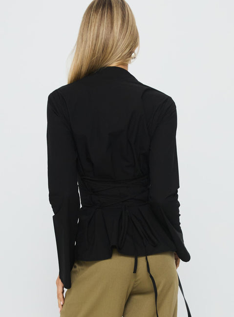 Eryx Tie Back Button Up Top Black