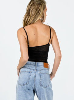 back view of model wearing Princess Polly Baumea Bodysuit Black Sleeveless Square Neck 