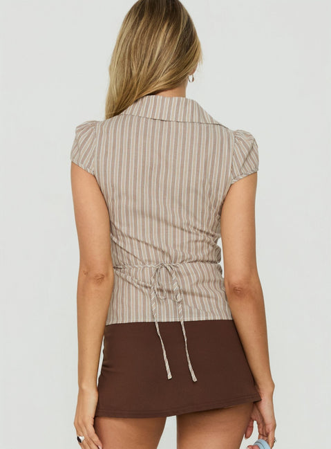 Arianwyn Short Sleeve Shirt Brown Multi Stripe