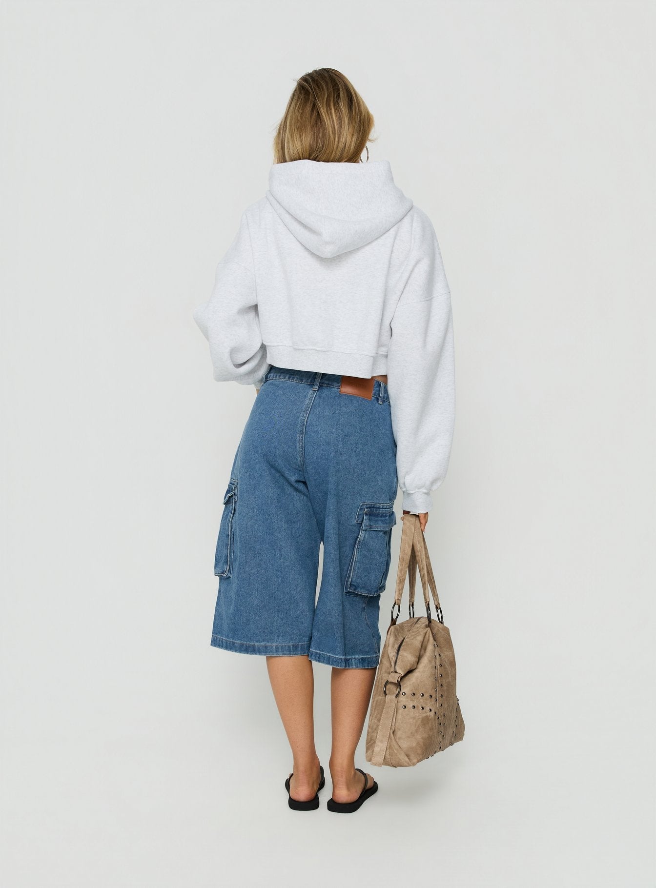 Hudsen Longline Cargo Denim Jorts Mid Blue Wash