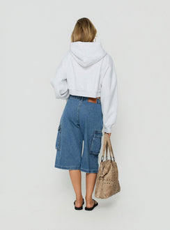 Hudsen Longline Cargo Denim Jorts Mid Blue Wash