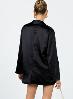 Blazer Satin material Lapel collar Button fastening at front Twin front pockets Slit at back