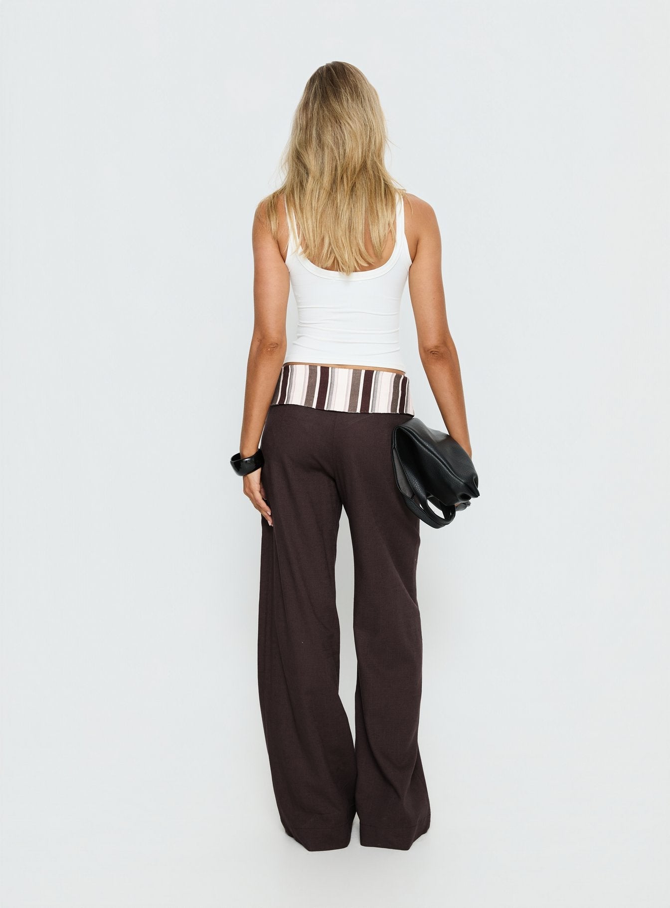 back view of model wearing Princess Polly Quenlin Folded Straight Leg Pant Multi Mid Rise Pants 