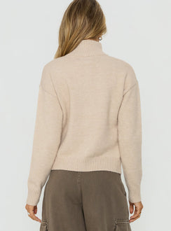 Klaura Funnel Neck Cardigan Oat
