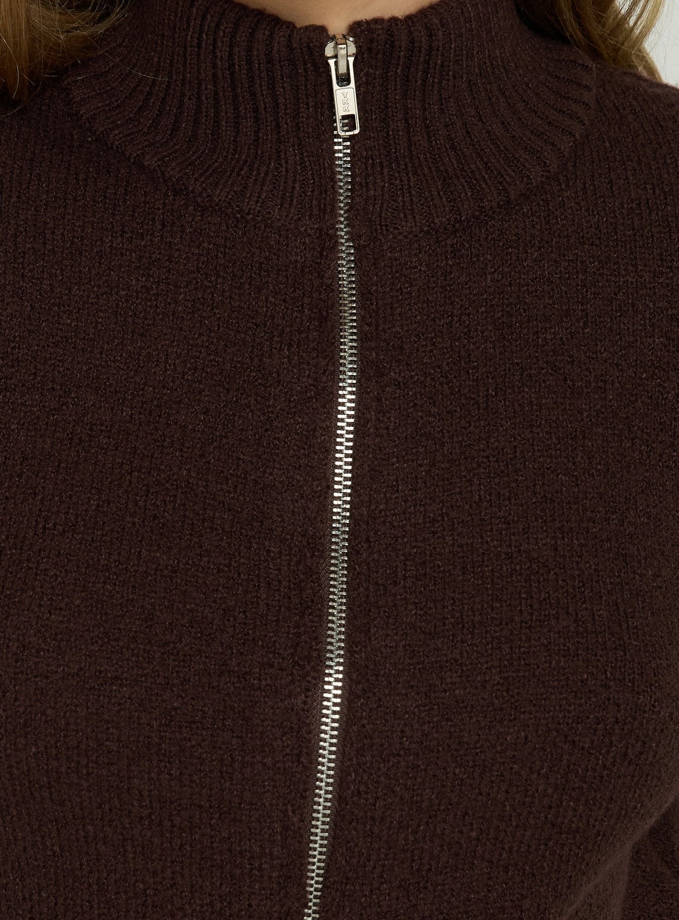 Ives Knit Zip Through Jumper Dark Brown