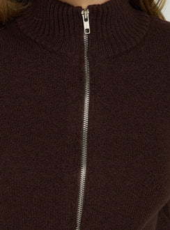 Ives Knit Zip Through Jumper Dark Brown
