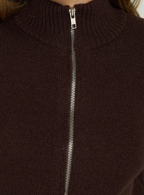 Ives Knit Zip Through Jumper Dark Brown