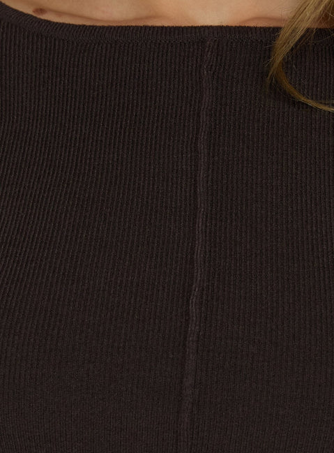 Samire Long Sleeve Rib Knit Mini Dress Chocolate