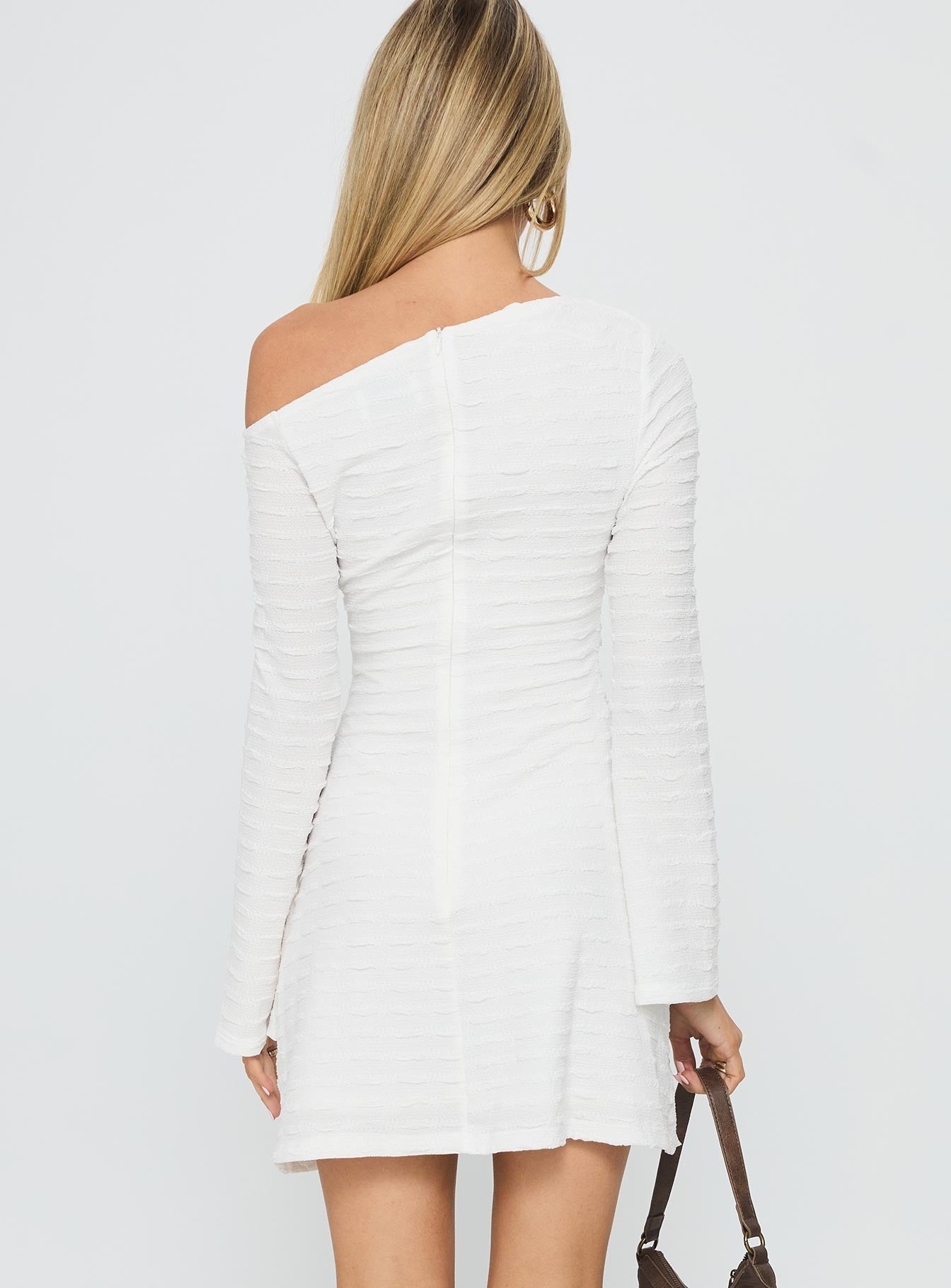 Crescent Long Sleeve Mini Dress White