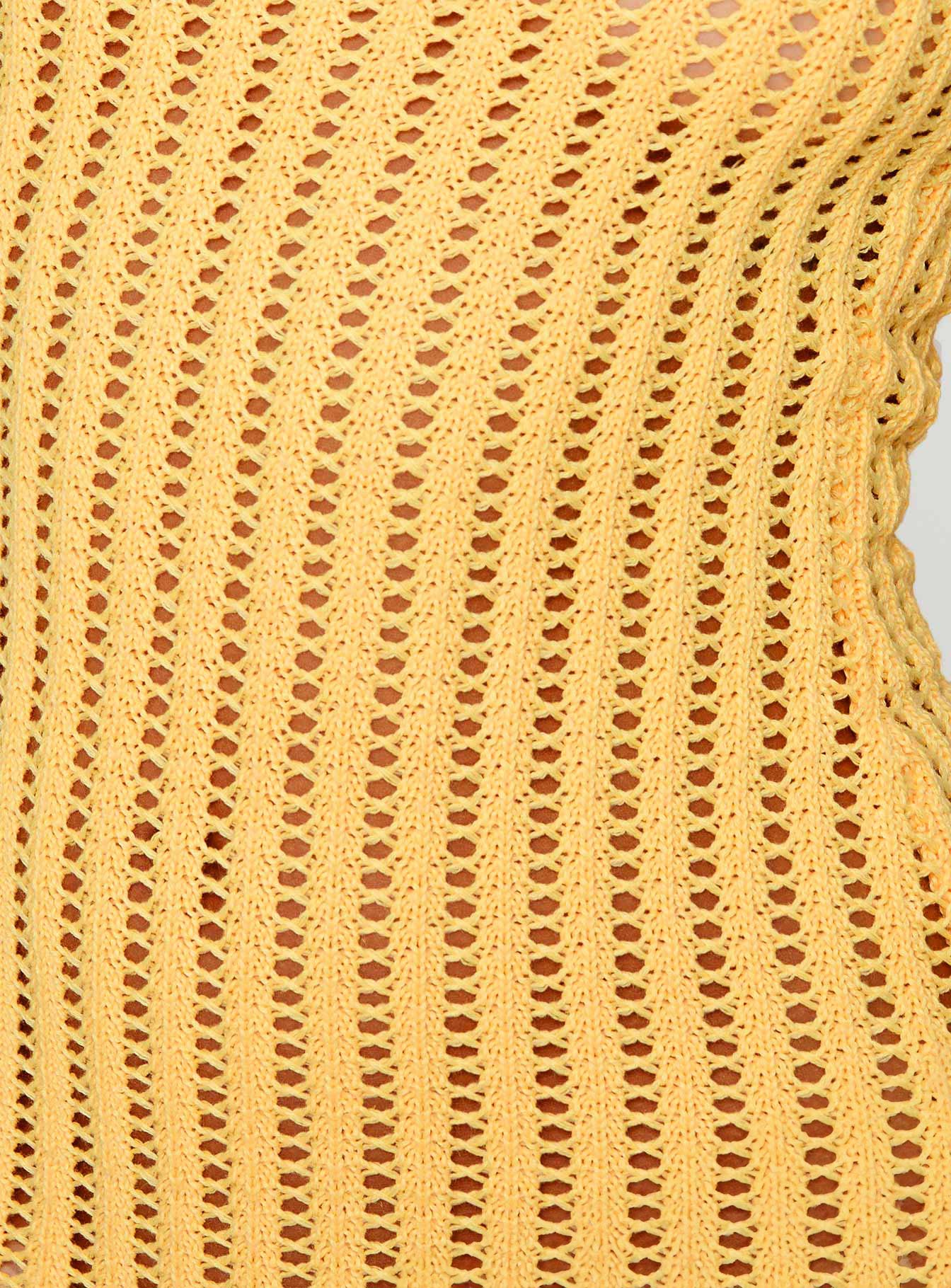 Yellow Mini dress Crochet material, one shoulder style, fixed straps