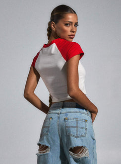 product Princess Polly Sleeveless High Neck  JGR & STN All Star Baby Tee Vintage White / Red