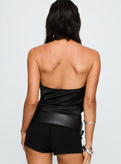 back view of model wearing Princess Polly Cash Or Credit Cowl Neck Top Black Sleeveless Cowl 