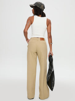 back view of model wearing Princess Polly Latitude Wide Leg Pant Beige High Waisted 