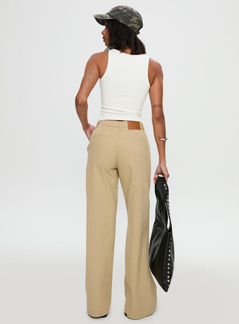 back view of model wearing Princess Polly Latitude Wide Leg Pant Beige High Waisted 