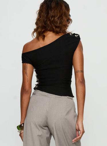 Laude Eyelet Off Shoulder Top Black