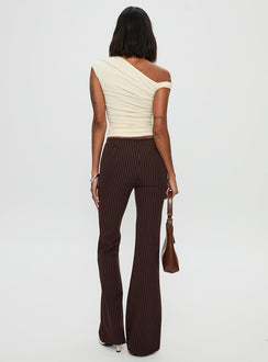 back view of model wearing Princess Polly Sportia Flare Pants Brown High Waisted Pants 