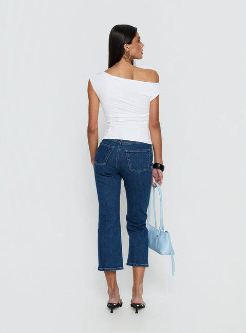 Cindee High Rise Cropped Jeans Mid Blue Wash