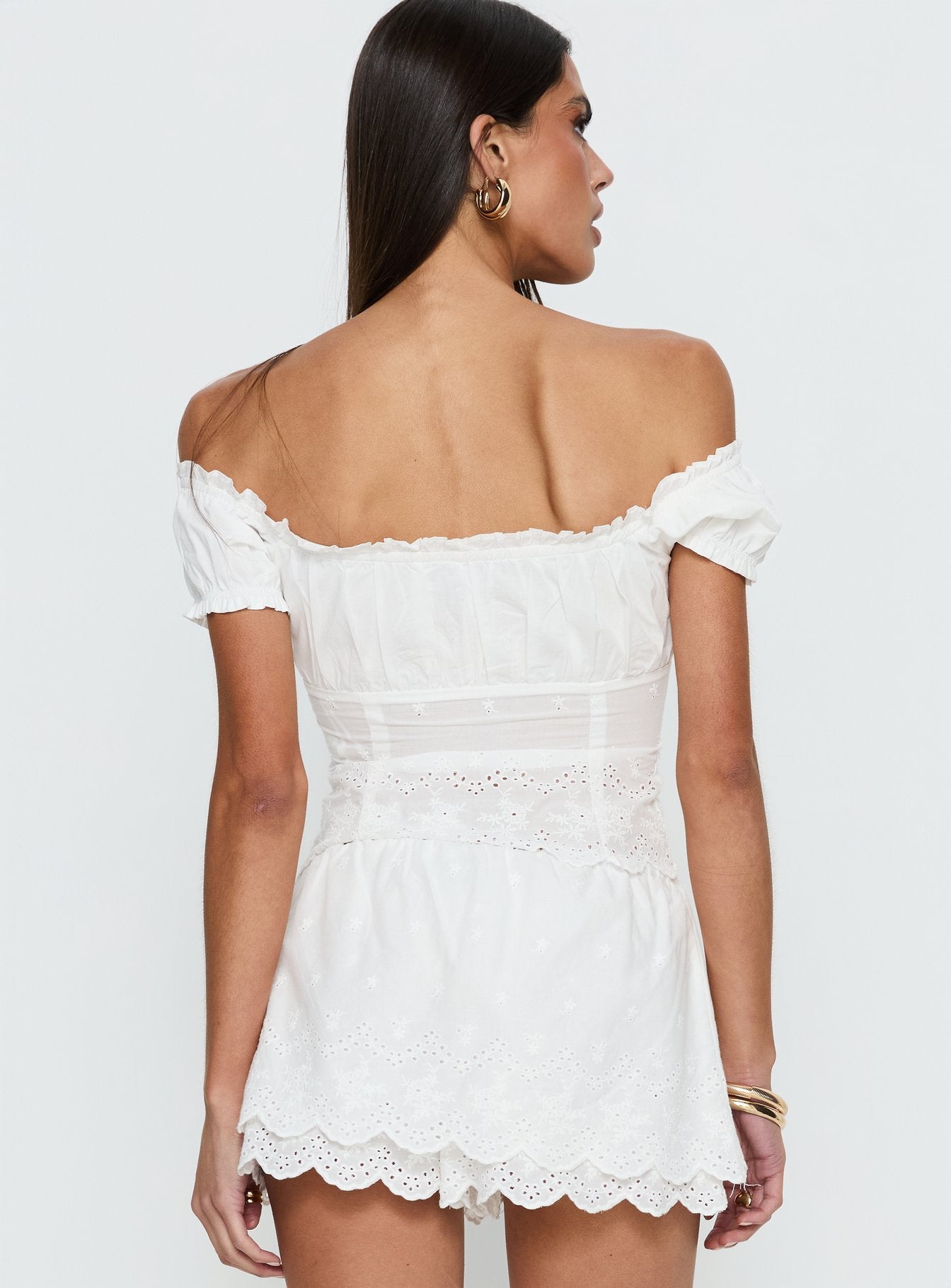 Twin Spirit Off Shoulder Broderie Top White