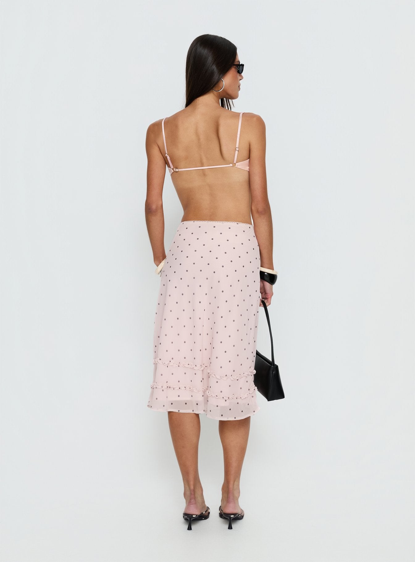 Clarabella Frill Midi Skirt Pink Polka Dot