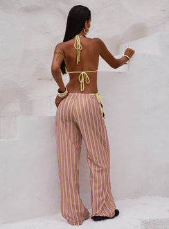 back view of model wearing Princess Polly Taja Pants Pink Stripe High Waisted Pants 