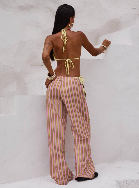 back view of model wearing Princess Polly Taja Pants Pink Stripe High Waisted Pants 