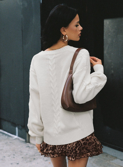 back view of model wearing Princess Polly Aldgate Knit Cardigan Ivory Long 