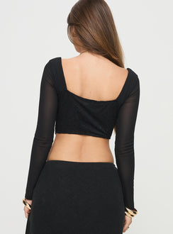 Long sleeve top Sweetheart neckline, corset style, underwire with soft cups at bust, hook & eye fastening, lace detail, mesh sleeves Good stretch, fully lined, sheer sleeves