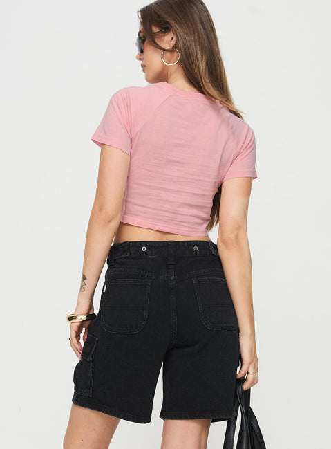 Dark wash denim shorts Belt looped waist, zip & button fastening, six pockets, adjustable waistband with press button fastening Non-stretch material, unlined