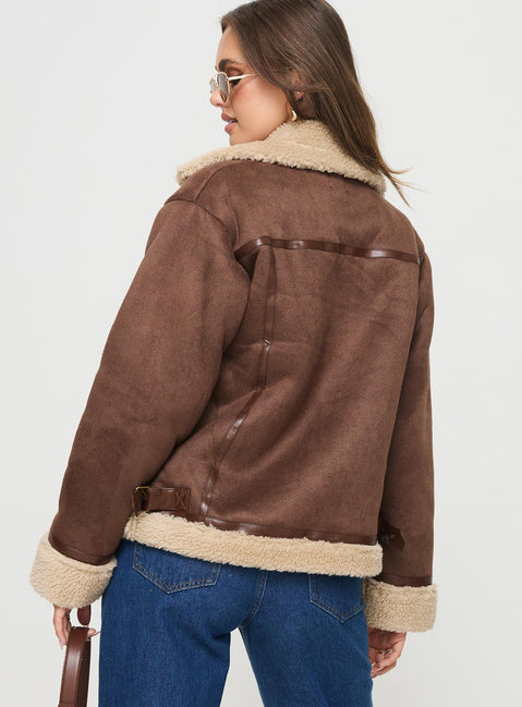 Shearling jacket Classic collar, exposed zip fastening, twin pockets with zip closure, buckle detail Non-stretch material, shearling lining