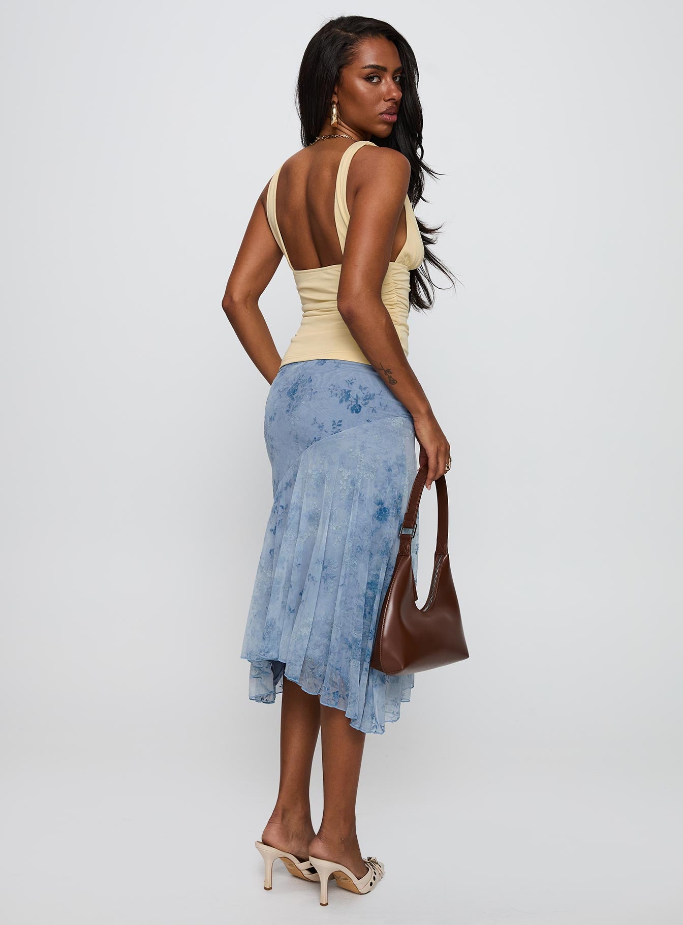 Summer Rain Asymmetrical Midi Skirt Blue