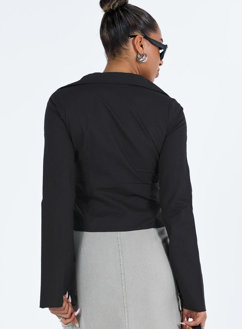 Shirt V neckline Classic collar Slight ruching at bust Button fastening at front Knitted lace detail Flared cuff