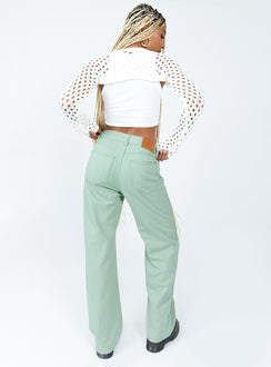 back view of model wearing Princess Polly Lester Mom Jeans Sage Green Mid Rise 