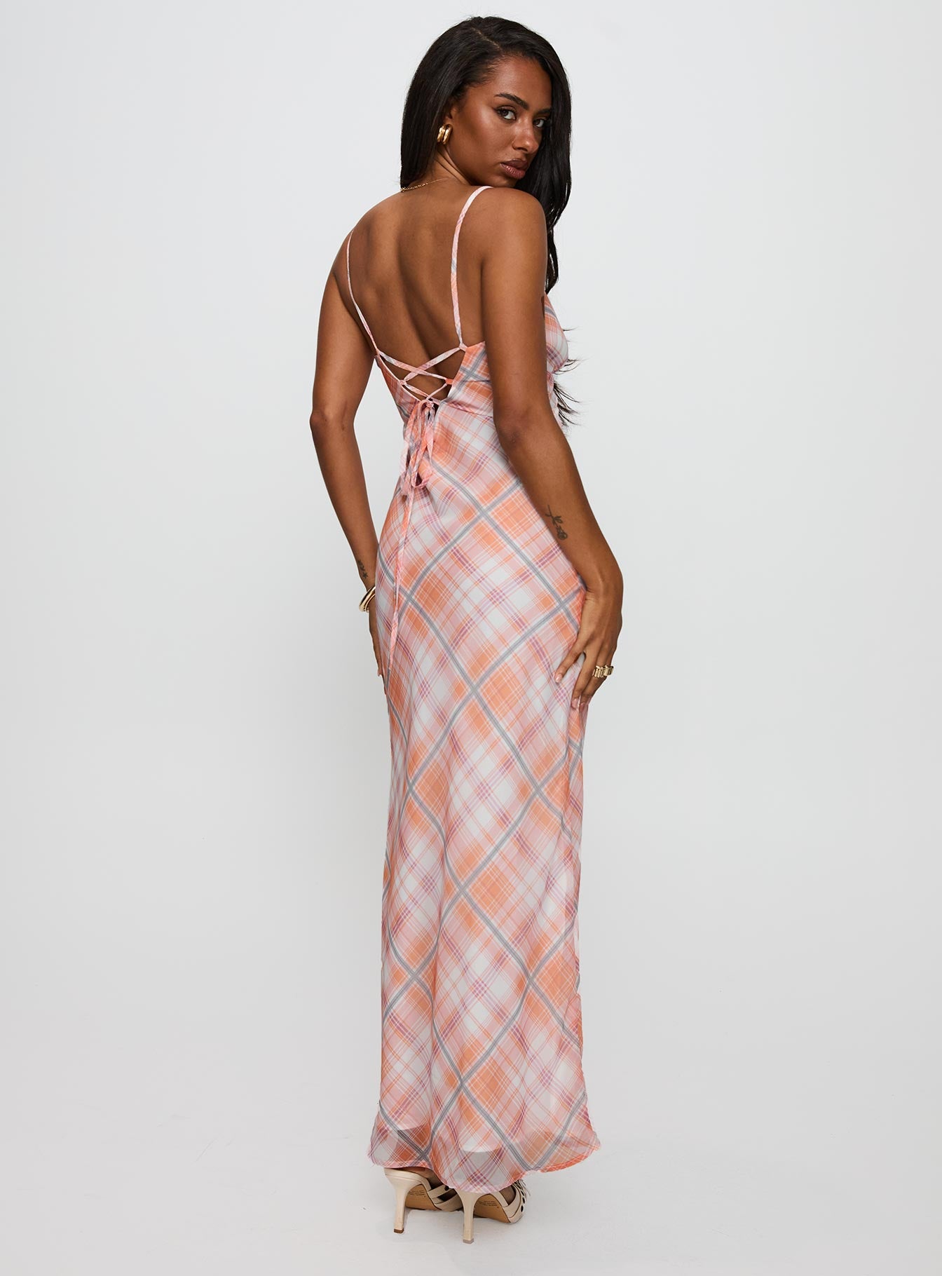 Yazmina Maxi Dress Orange Check