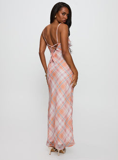 Yazmina Maxi Dress Orange Check