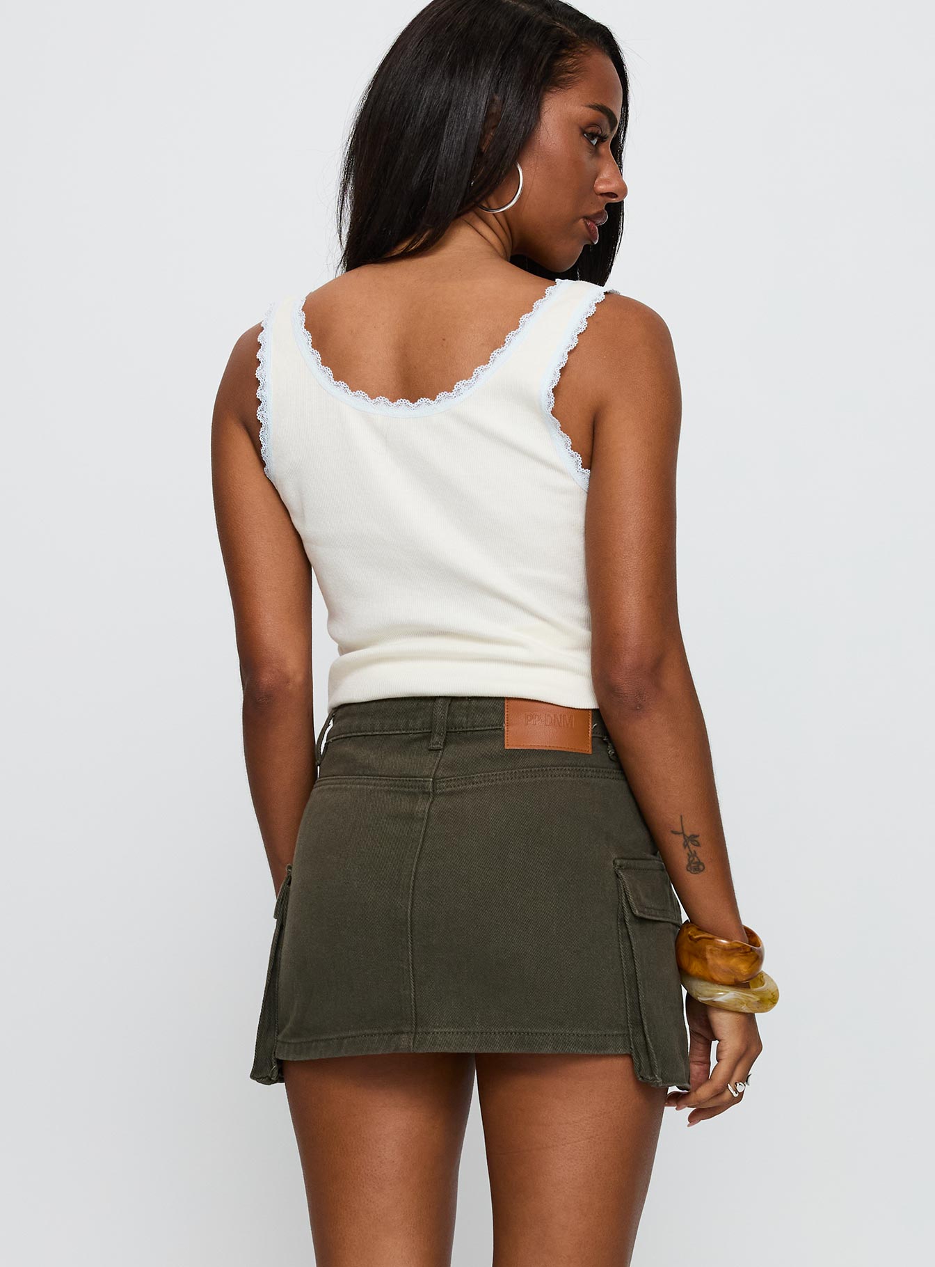Rarebird Denim Mini Skirt Khaki