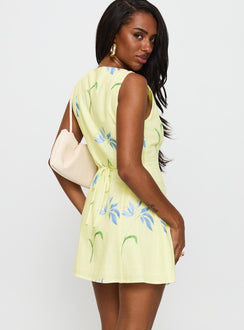 Dollie Linen Mini Dress Yellow Floral