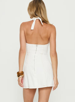 Say Goodnight Denim Halter Mini Dress Cream