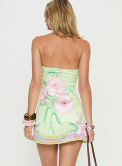 Deina Strapless Mini Dress Green Floral