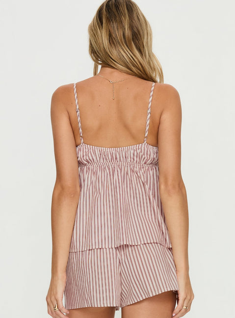 Chill Club Sleep Peplum Top Red / White Stripe