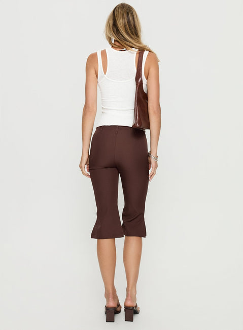 back view of model wearing Princess Polly Giorgie Belted Capri Pant Chocolate Brown High Rise Pants 