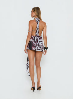 Snakepit Halter Plunge Mini Dress Blue Animal
