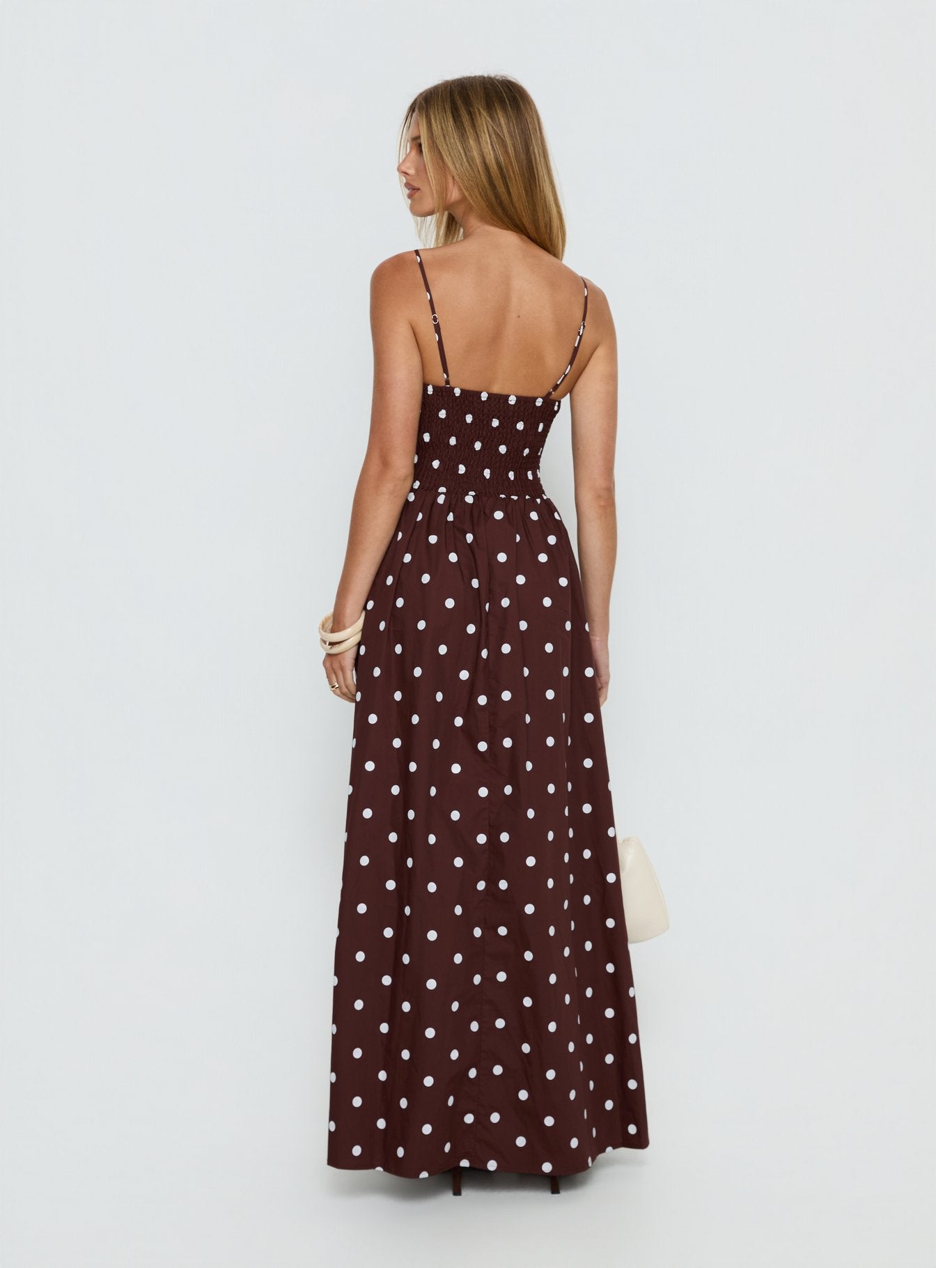Ryna Scoop Maxi Dress Brown Polka Dot