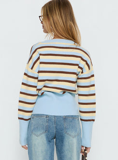 back view of model wearing Princess Polly Rhitta Button Down Cardigan Multi Stripe Jumpers 
