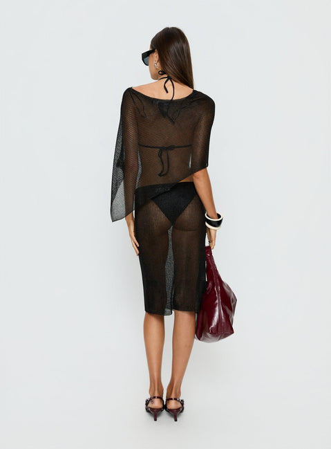 back view of model wearing Princess Polly Luminous Midi Skirt Black 