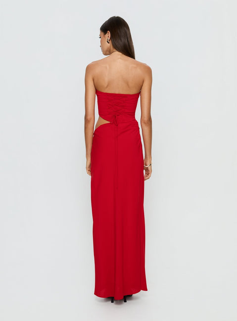 Jasira Strapless Drape Maxi Dress Bold Red