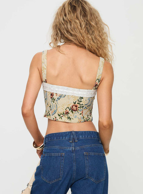 back view of model wearing Princess Polly Clydes Top Multi Sleeveless Square Neck 
